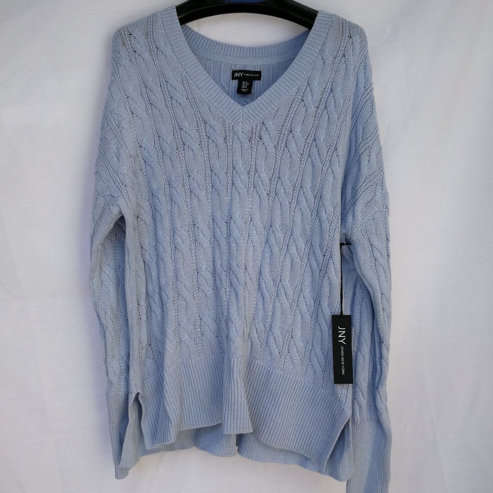 (NWT)JNY JONES NEW YORK V-Neck Long Sleeve Sweater Women Size: M/Blue